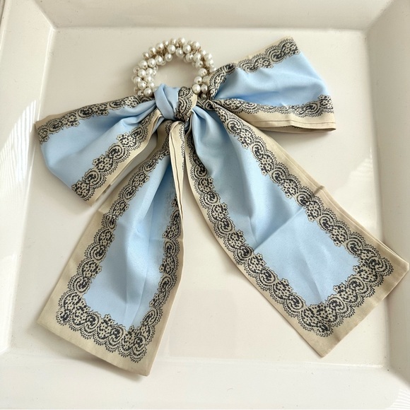 Pearl Large Bow Ribbon Scarf Streamer Hair Tie NEW - Picture 3 of 9